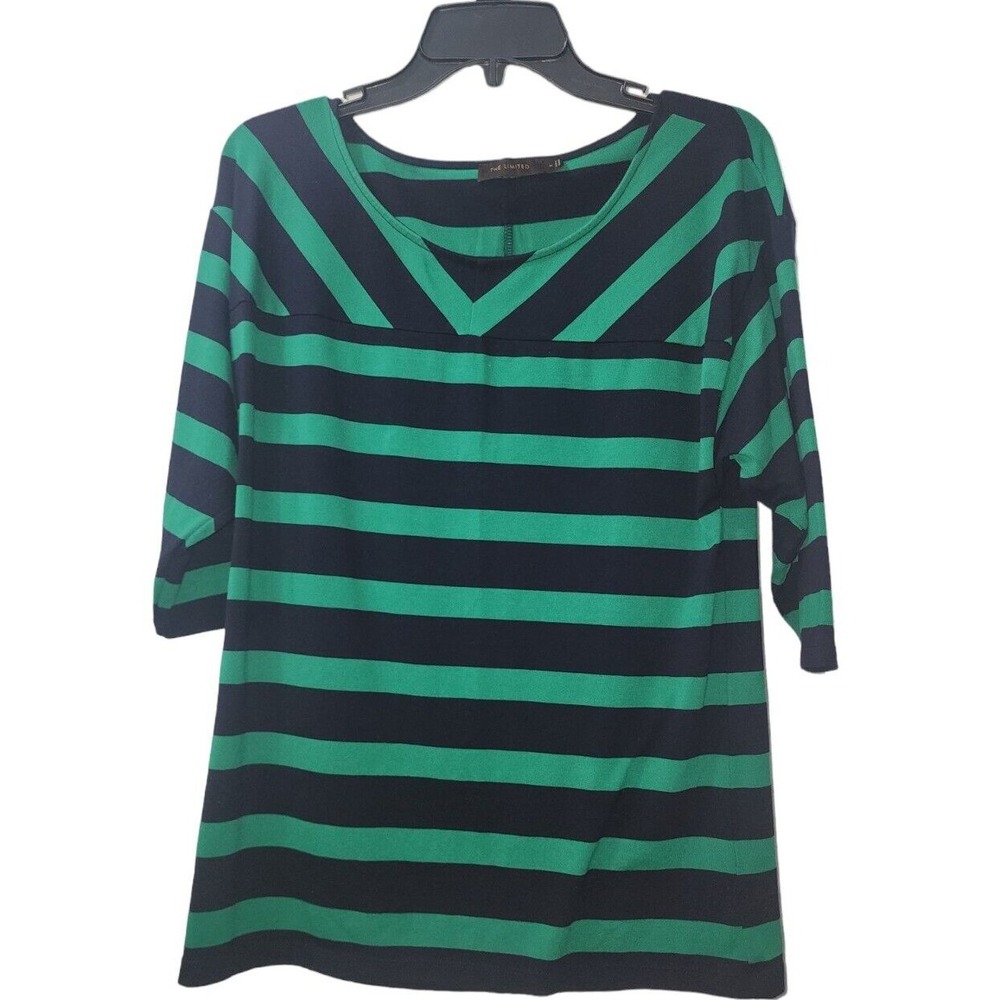 The Limited Striped Tunic Top‎ Green Black 3/4 Sleeve Boat Neck Size M